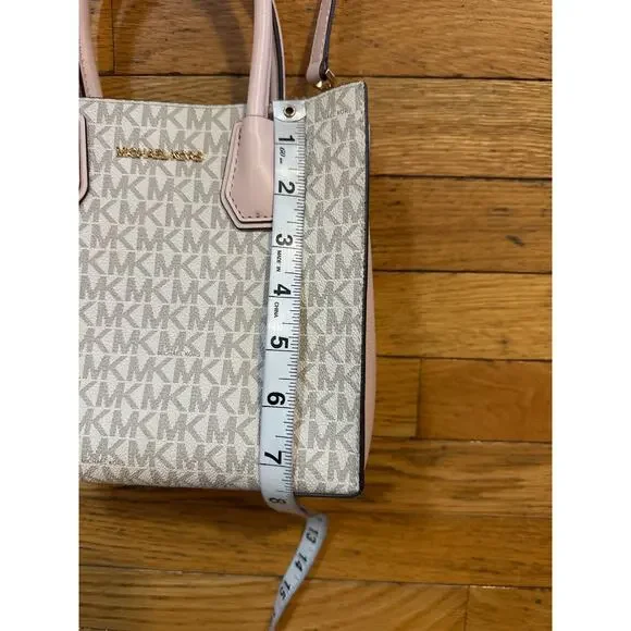 Michael Kors Small Tote Crossbody Bag Signature MK Vanilla Pink Leather Handles - Picture 4 of 6